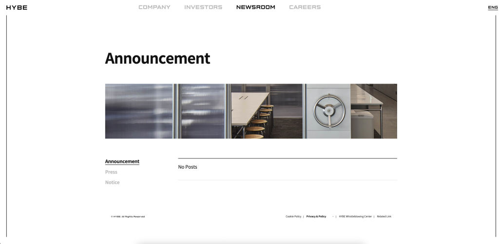 HYBE Website English Version - Apology Not Posted