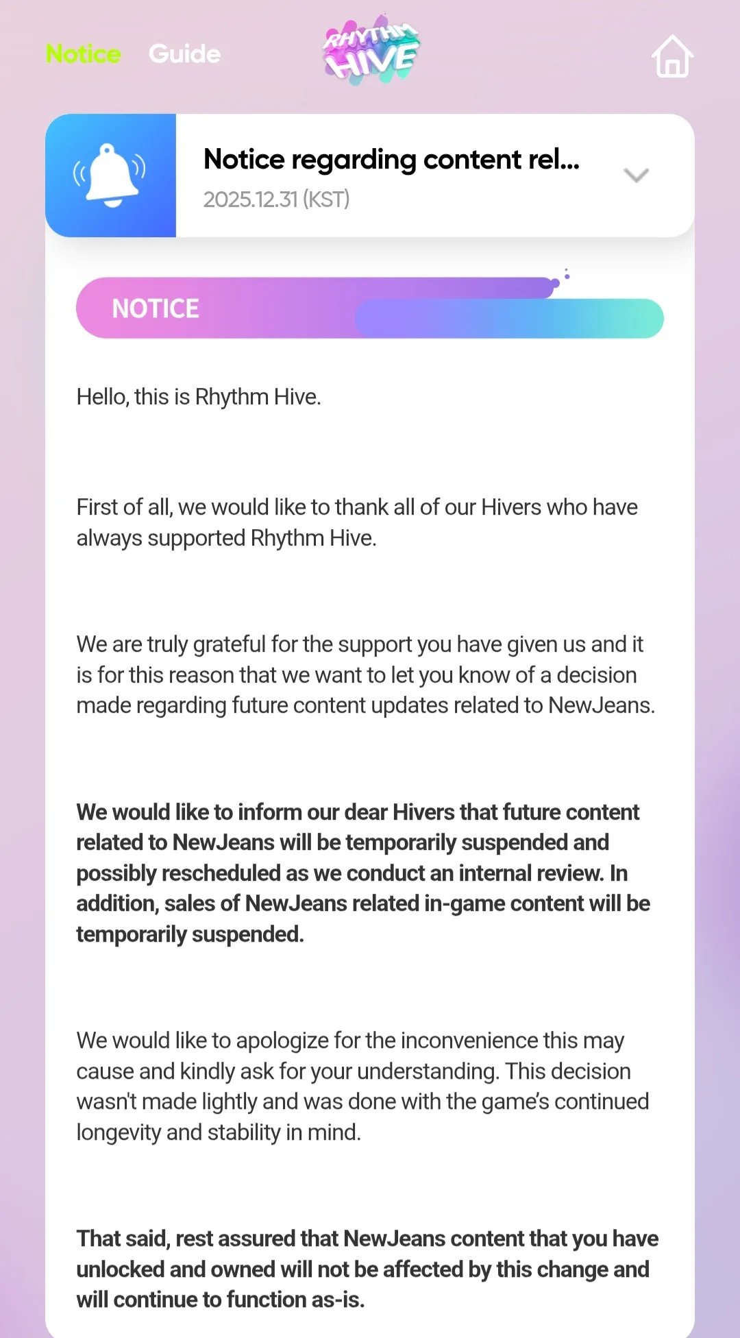Rhythm Hive Notice 1